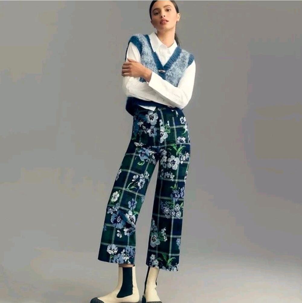 Anthropologie Maeve The Colette Plaid Floral Pants. Size 32. Ret. $138